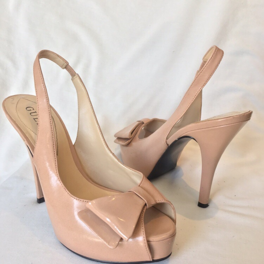 Guess Peeptoe Nude Pink Slingback Pumps